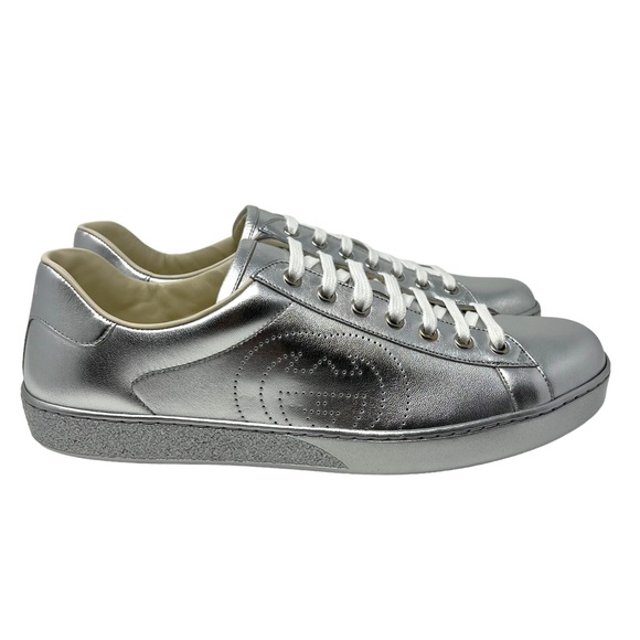 GUCCI Ace Metallic Low-Top Silver Sneakers 660622 - Picture 5 of 14